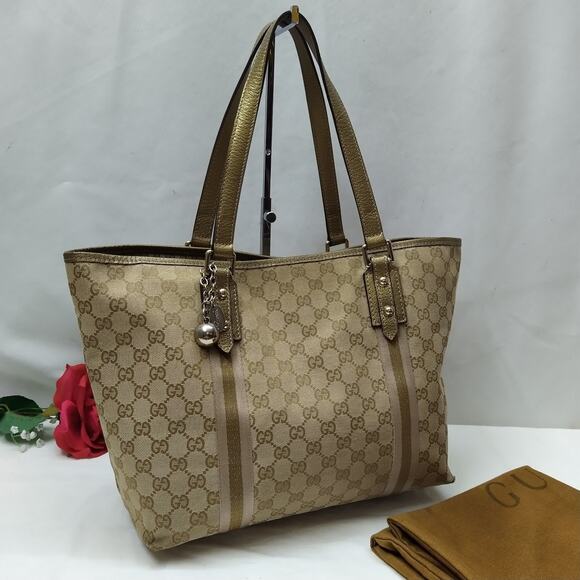 Gucci Brown Canvas GG Double Handles Tote Shoulder Bag - Vintage - Picture 3 of 16